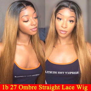 1B/27 Ombre India Straight 13x4 lace frontal wigs virgin human hair with baby hair