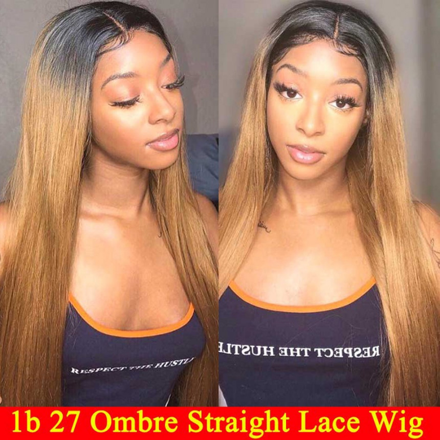 1B/27 Ombre India Straight 13x4 lace frontal wigs virgin human hair with baby hair 1B/27 Ombre India Straight 13x4 lace frontal wigs virgin human hair with baby hair