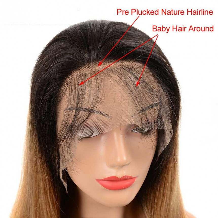 1B/27 Ombre India Straight 13x4 lace frontal wigs virgin human hair with baby hair