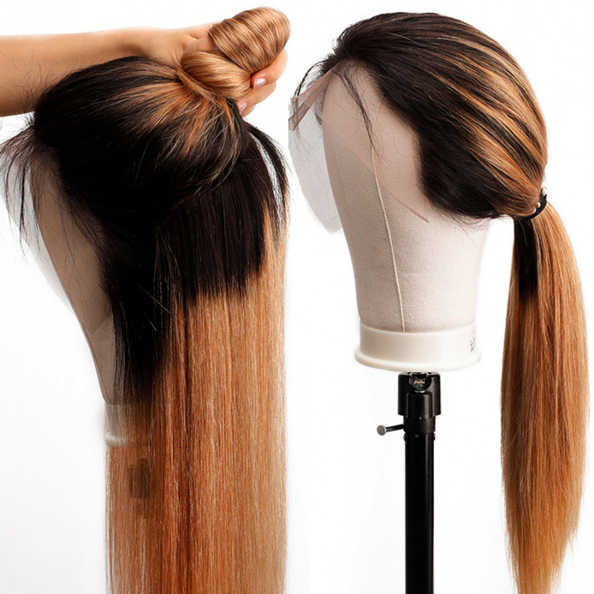 1B/27 Ombre India Straight 13x4 lace frontal wigs virgin human hair with baby hair 1B/27 Ombre India Straight 13x4 lace frontal wigs virgin human hair with baby hair