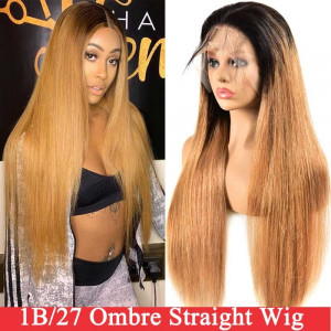 Ombre Straight hair Weave With Highlights 1B/27 4x4 lace closure wigs virgin human hair with baby hair