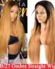 Ombre Straight hair Weave With Highlights 1B/27 4x4 lace closure wigs virgin human hair with baby hair