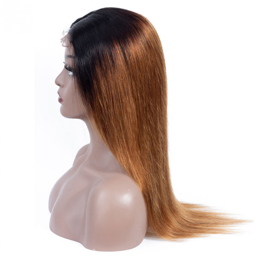 1B/30 Ombre Straight 13x4 silky lace frontal wigs virgin human hair with baby hair