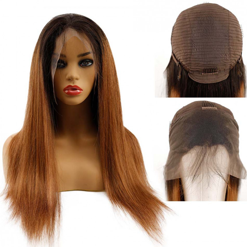 1B/30 Ombre Straight 13x4 silky lace frontal wigs virgin human hair with baby hair