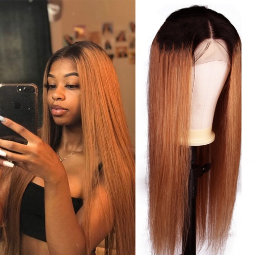 1B/30 Ombre Straight 4x4 lace closure wigs virgin human hair with baby hair