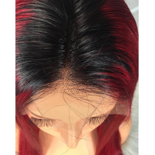 1B/99J Ombre Straight 4x4 lace closure red hair wig virgin human hair with baby hair