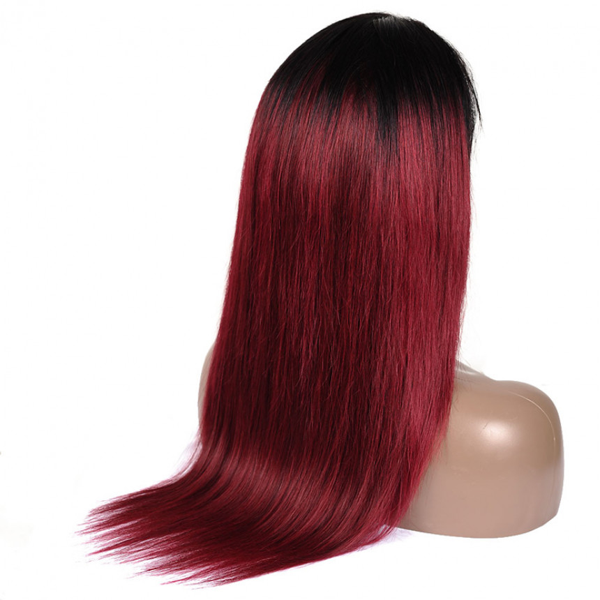 Color 1B/99J Ombre Straight 13x4 lace frontal wigs red color virgin human hair with baby hair