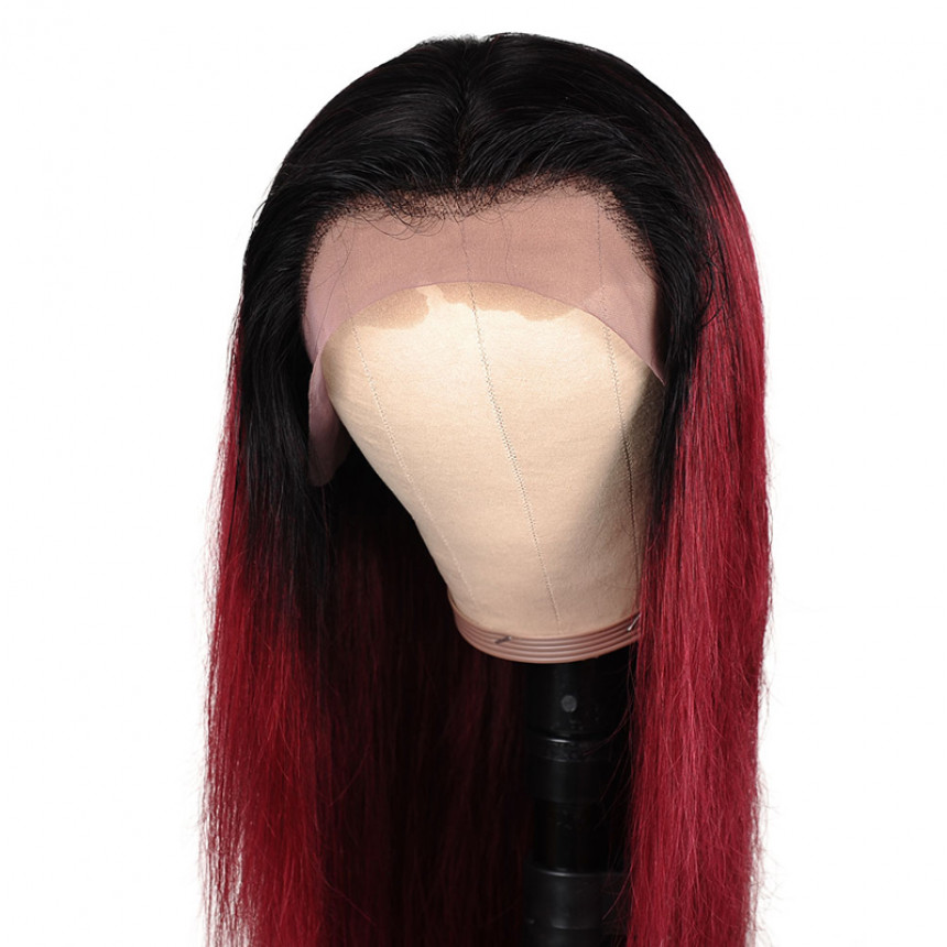 Color 1B/99J Ombre Straight 13x4 lace frontal wigs red color virgin human hair with baby hair Color 1B/99J Ombre Straight 13x4 lace frontal wigs red color virgin human hair with baby hair
