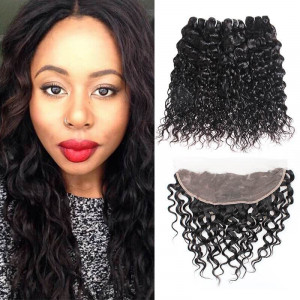 water wave hair 4 bundles peruvian water wave hair bundles with ear to ear lace frontal closure