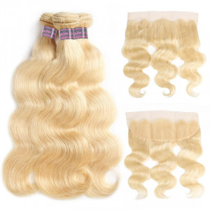  613 Blonde Loose Body Good Cheap Weave Hair 3 Bundles With 13*4 Lace Frontal