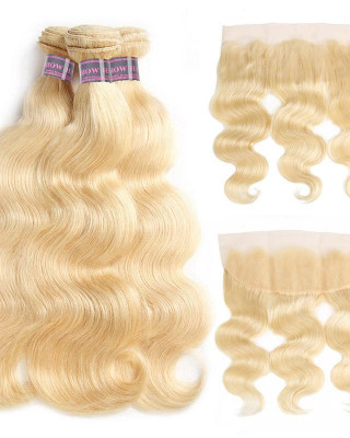  613 Blonde Loose Body Good Cheap Weave Hair 3 Bundles With 13*4 Lace Frontal