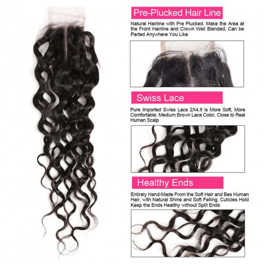 Water Wave Bundles Brazilian Hair Bundles  3 Bundles With 2x4 Lace Closure