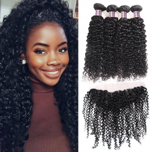 curly bundles with frontal brazilian curly hair 4 bundles with lace frontal