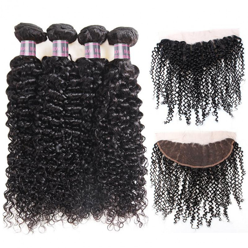 curly bundles with frontal brazilian curly hair 4 bundles with lace frontal