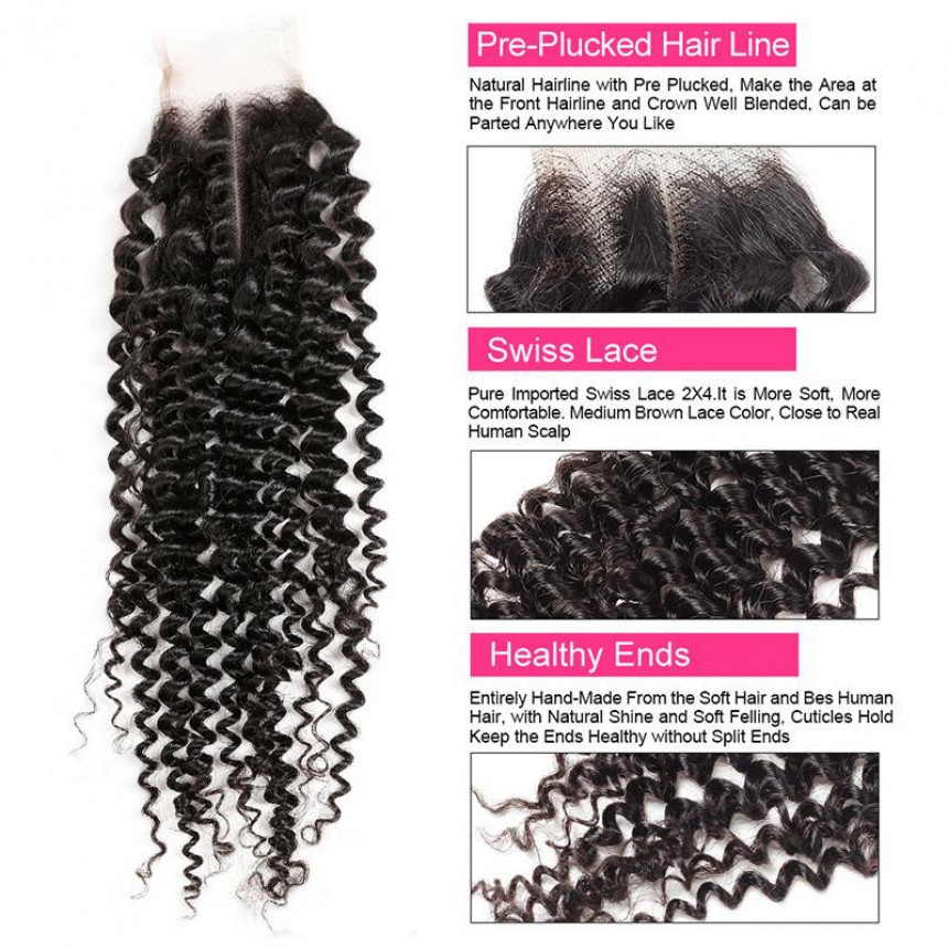 best curly hair weave brazilian 3 bundles hair weave with 2x4 lace closure