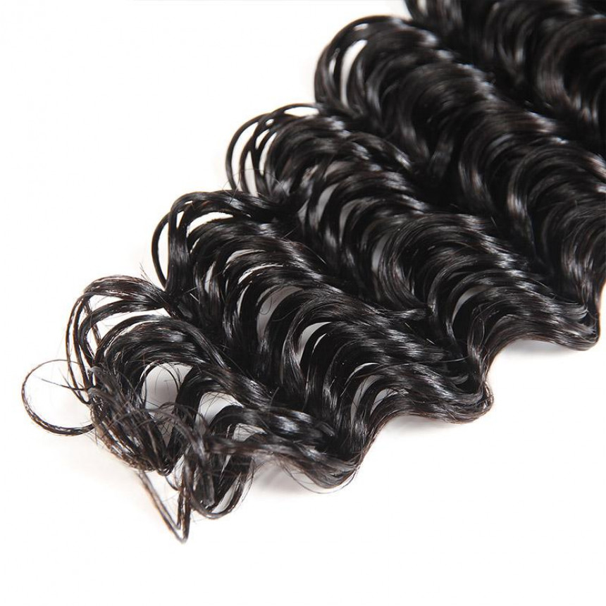 Deep Wave 4 Bundles With 4*4 Lace Closure 100% Virgin Brazilian Human Hair Weave