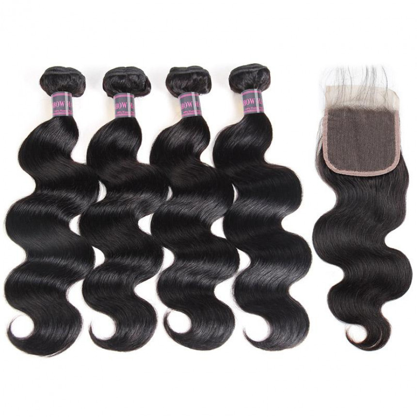 cheap brazilian bundles  body wave 4 bundles with a closure