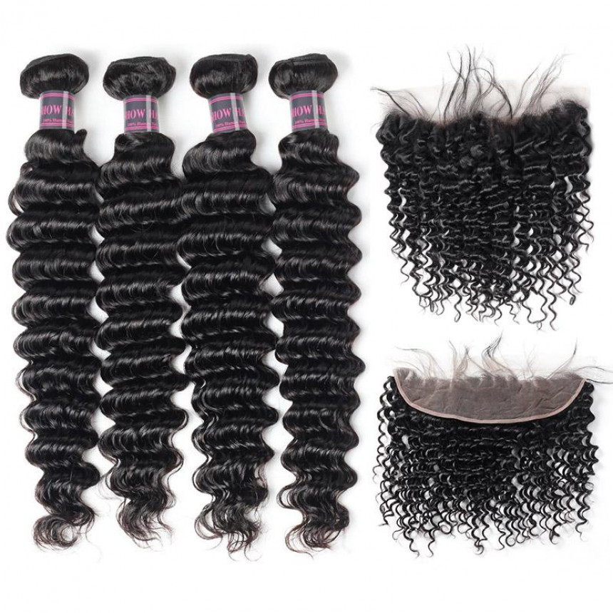 deep wave bundles with frontal brazilian hair deep wave 4 bundles with lace frontal