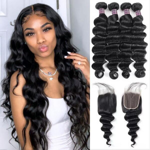 brazilian loose deep wave hair 4 bundles with lace closure