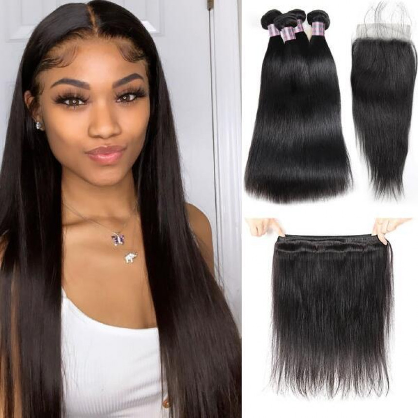 brazilian straight hair 4 bundles with lace closure