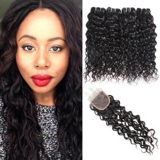 water wave brazilian hair  4 bundles with lace closure