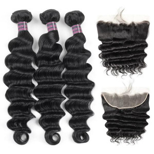 brazilian loose deep wave 3 bundles with 13 4 ear to ear lace frontal closure  hair