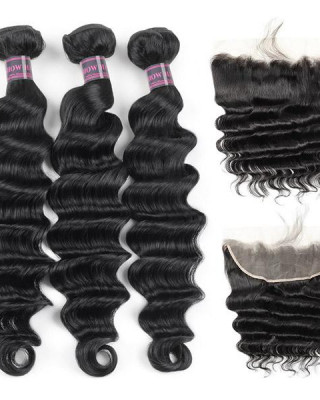 brazilian loose deep wave 3 bundles with 13 4 ear to ear lace frontal closure  hair