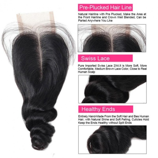 brazilian loose wave  virgin human hair weave 3 bundles with 2 4 lace closure with baby hair