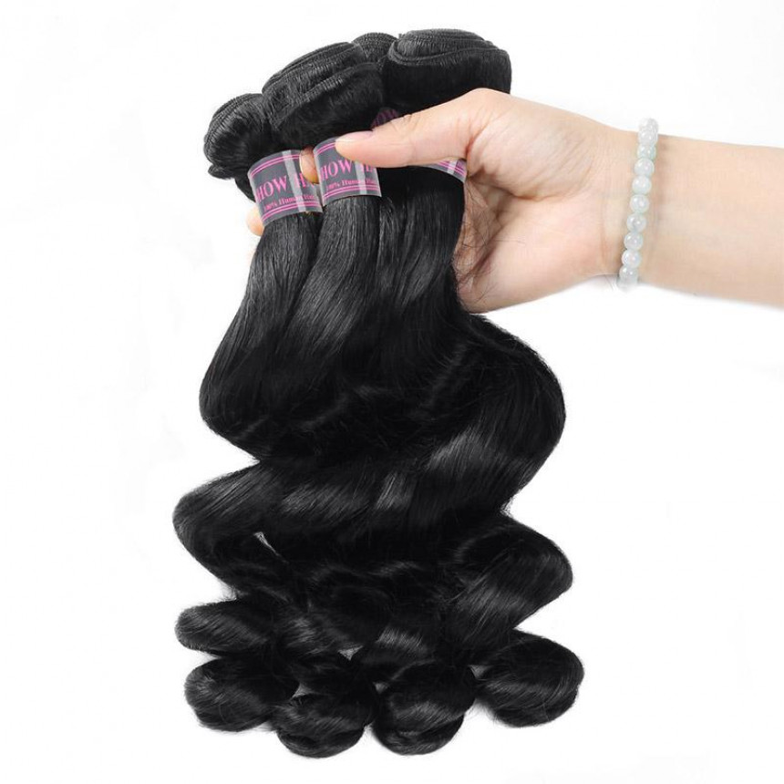 brazilian loose wave weave human hair 3 bundles with lace closure