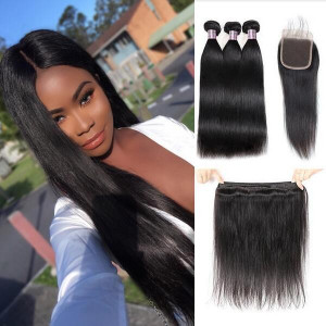 brazilian straight hair 3 bundles with lace closure 1