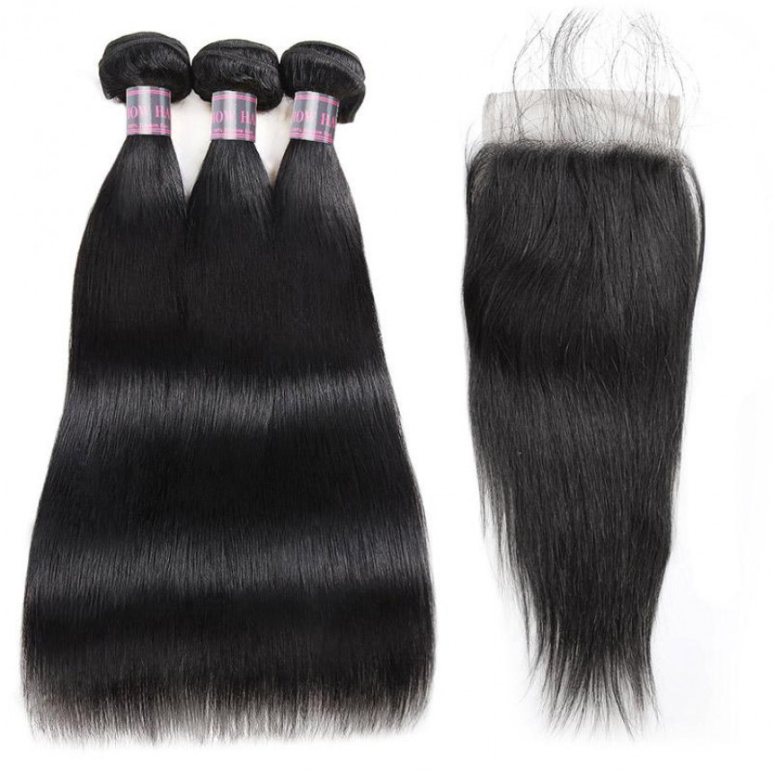 brazilian straight hair 3 bundles with lace closure 1