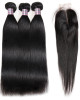 brazilian long straight hair bundles with baby hair  3 bundles hair weave with 2x4 lace closure