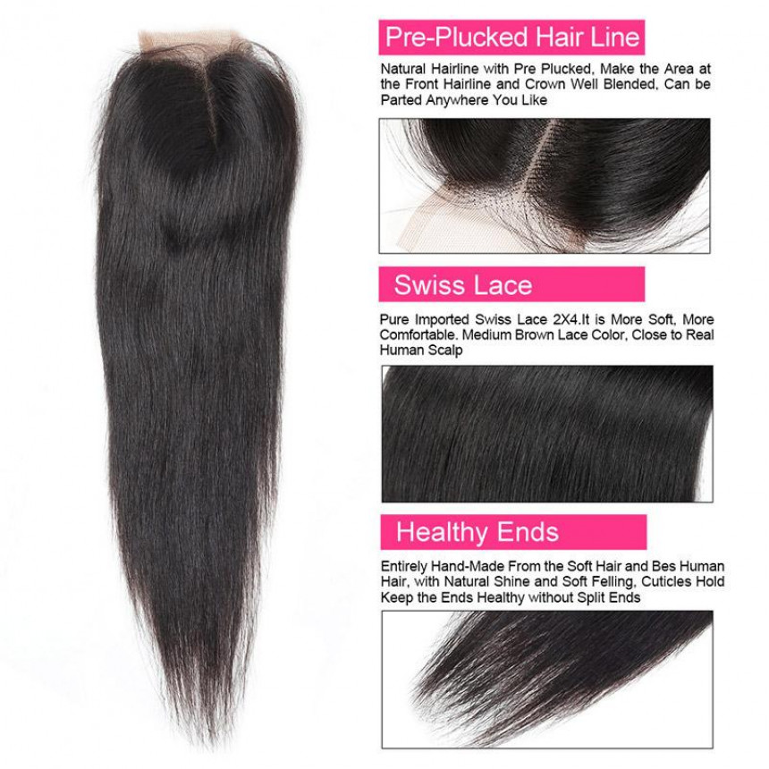 brazilian long straight hair bundles with baby hair  3 bundles hair weave with 2x4 lace closure