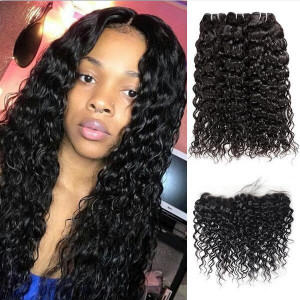 brazilian water wave 3 bundles with lace frontal closure weaves