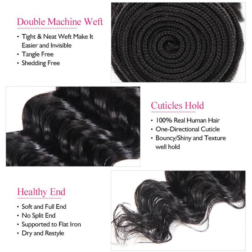 Deep Wave Human Hair Weave Bundles Hair Machine Double Weft Hair Extensions