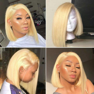 613 Blonde Lace Frontal Straight Bob Wig 100% Unprocessed Virgin Human Hair Short lace front wigs	