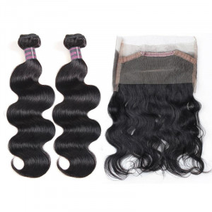 Body Wave Hair 2 Bundles With 360 lace Frontal Virgin Brazilian Human Hair Extensions include 24 inch hair extensions