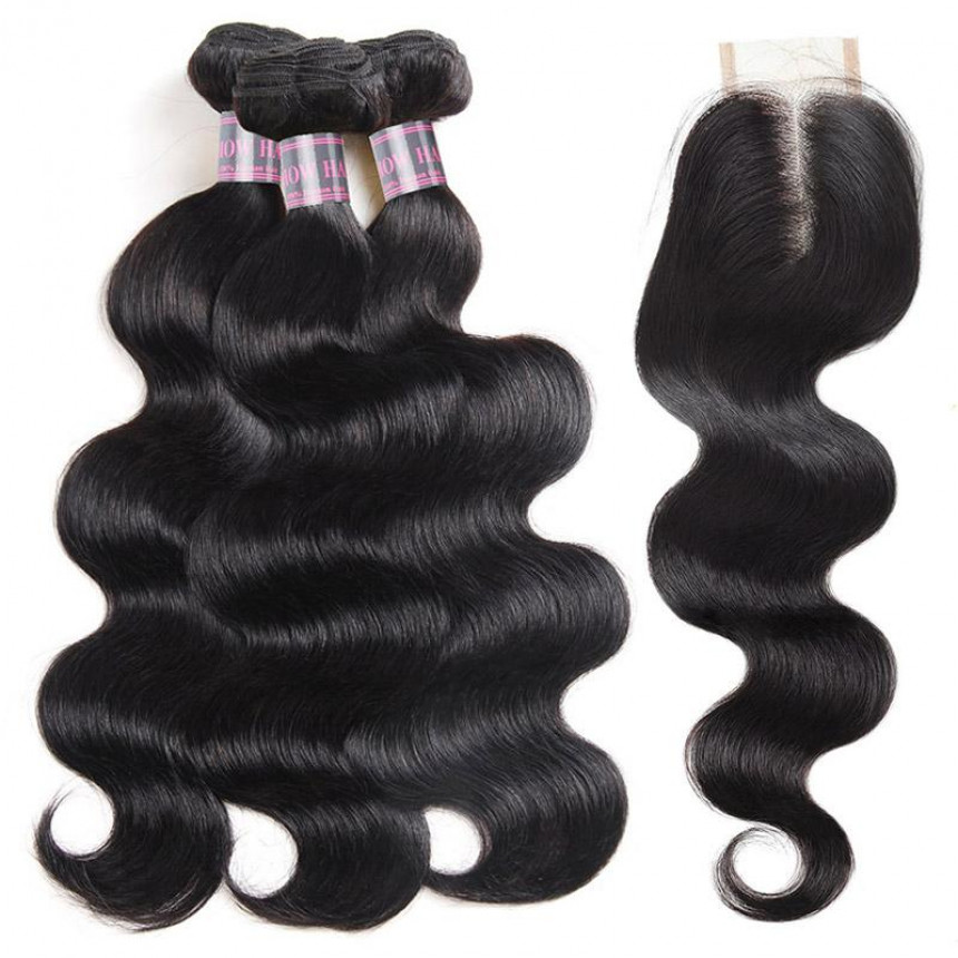 Virgin Brazilian Body Wave Hair 3 Bundles With 2*4 Lace Closure