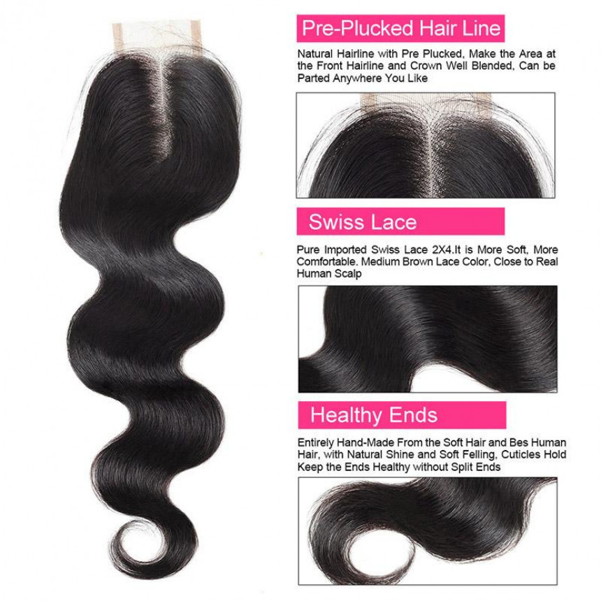 Virgin Brazilian Body Wave Hair 3 Bundles With 2*4 Lace Closure Virgin Brazilian Body Wave Hair 3 Bundles With 2*4 Lace Closure