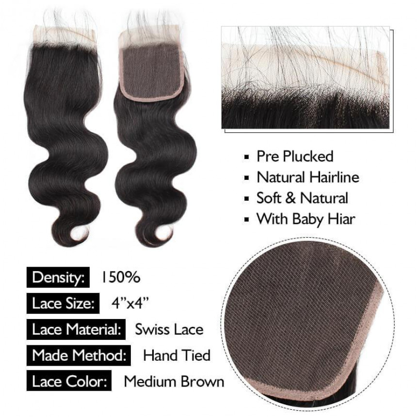 Lace Closure With Baby Hair Body Wave 4x4 Lace Closure With Baby Hair Extensions Free Middle Three Part Swiss Lace Lace Closure With Baby Hair Body Wave 4x4 Lace Closure With Baby Hair Extensions Free Middle Three Part Swiss Lace