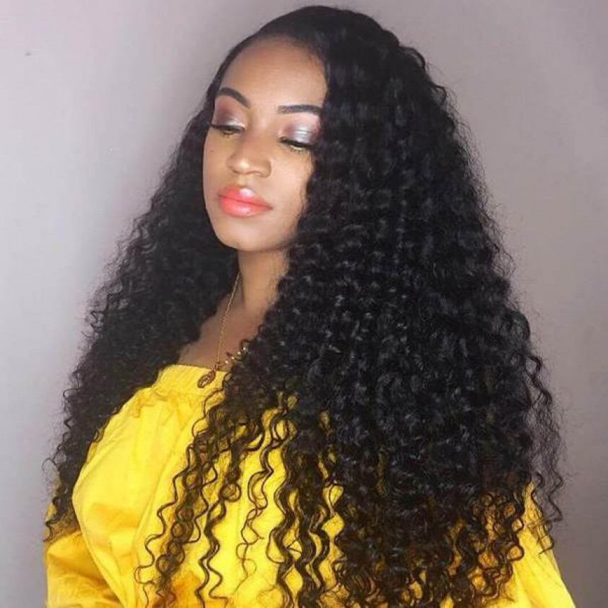 Deep Wave  Curls Brazilian Remy Human Hair Lace Front Wigs