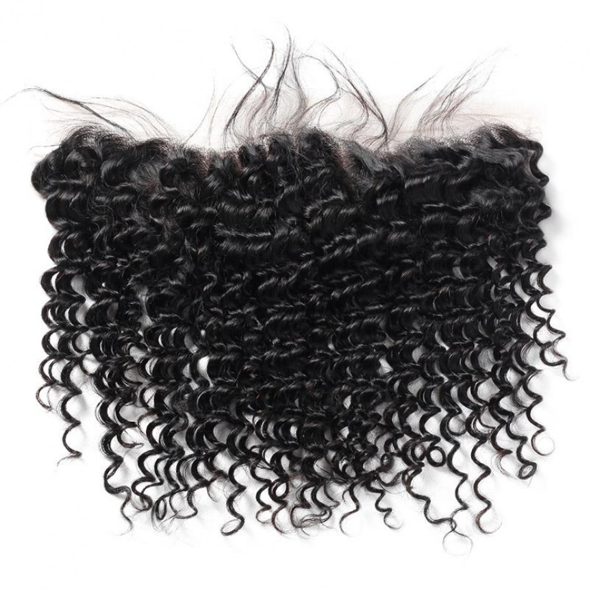 Virgin Brazilian Hair Deep Wave 3 Bundles with 13*4 Lace Frontal