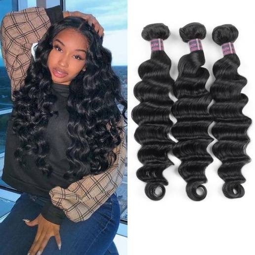 Amazon.com : HEBE Brazilian Loose Wave 3 Bundles 16 18 20 inch Virgin Hair Loose  Wave Bundles Unprocessed Human Hair Weave Natural Black 1b Can be Dyed300g  : Beauty & Personal Care