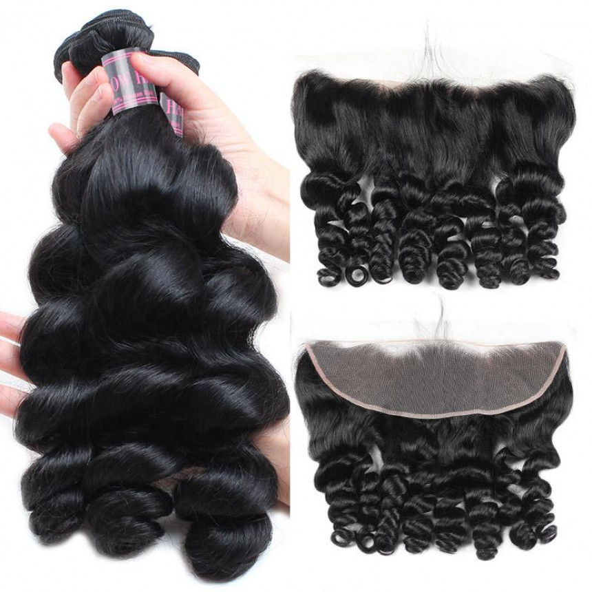 Brazilian Loose Wave Hair 3 Bundles with 13*4 Lace Frontal