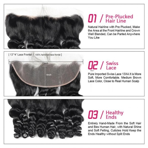 Brazilian Loose Wave Hair 3 Bundles with 13*4 Lace Frontal