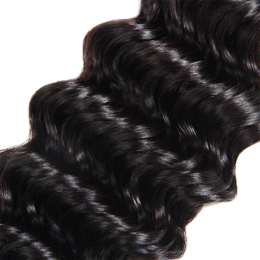 Virgin Brazilian Hair Deep Wave Hair 2 Bundles With 360 Lace Frontal