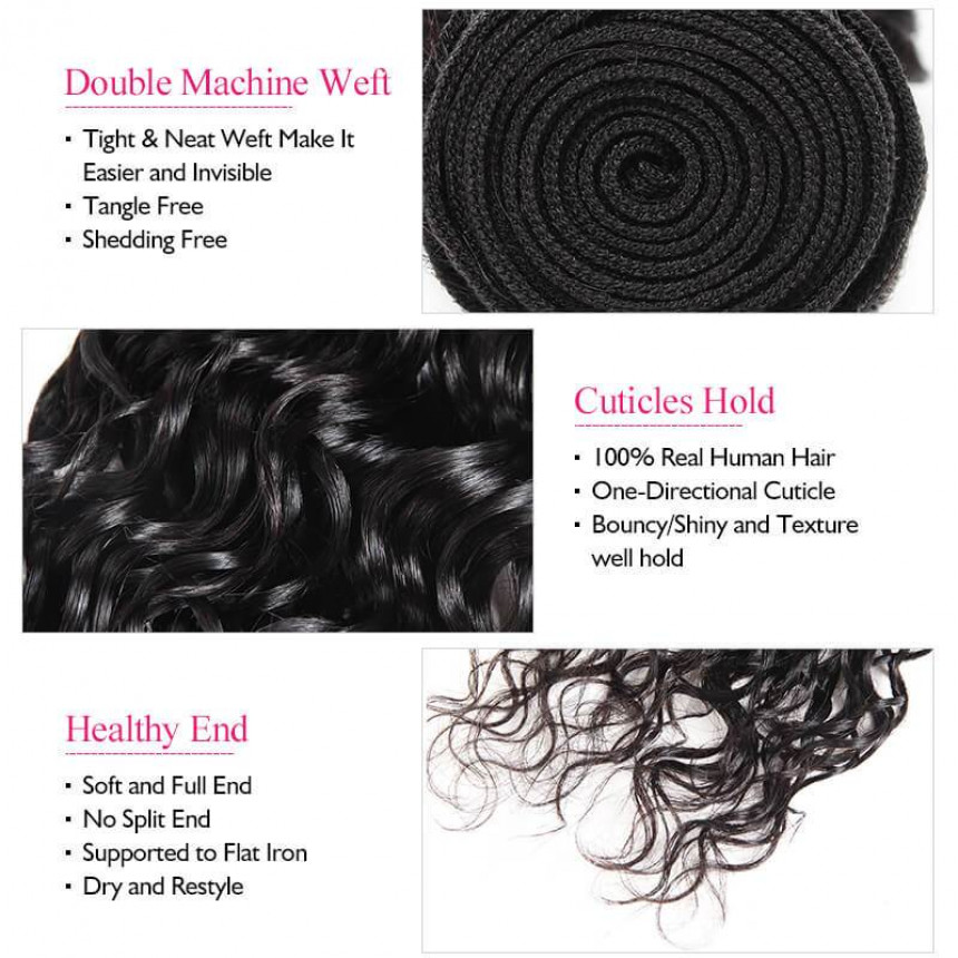 Indian Water Wave Human Hair 3 Bundles Remy Hair Weft