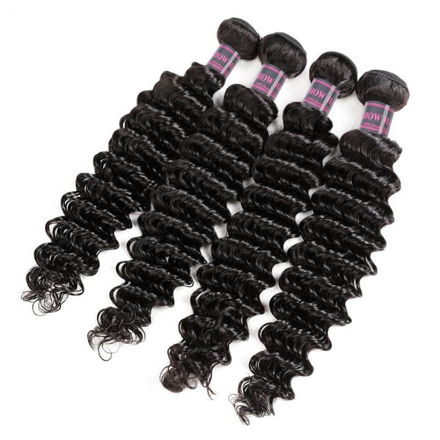 Malaysian Deep Wave Hair 4 Bundles With 13*4 Frontal Closure