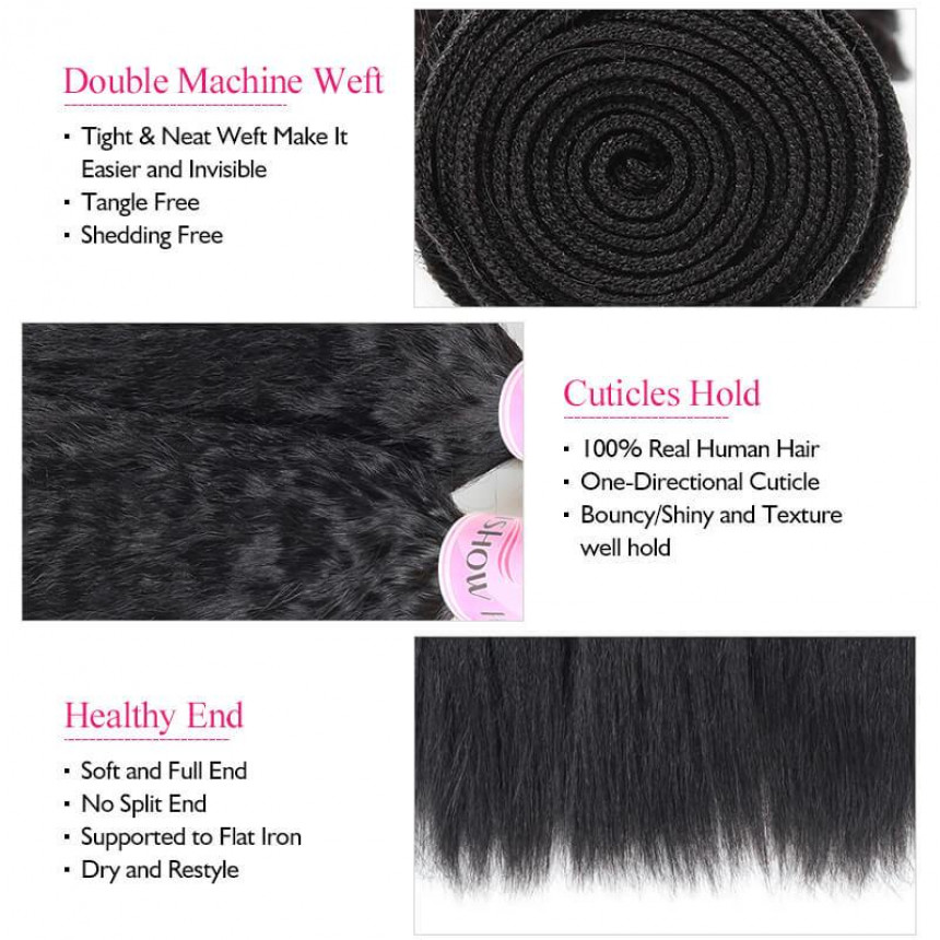 Human Hair Bundles of Weave Malaysian Yaki Straight Hair Extensions 3 Bundles Deal Remy Hair Weave Bundles