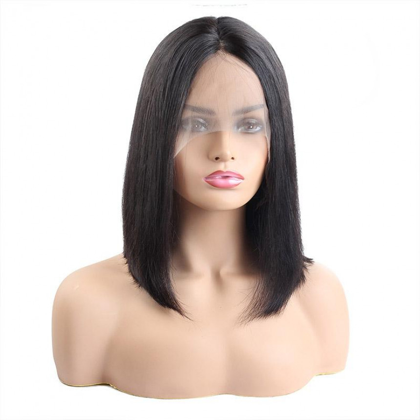 middle part brazilian remy black bob human hair wig